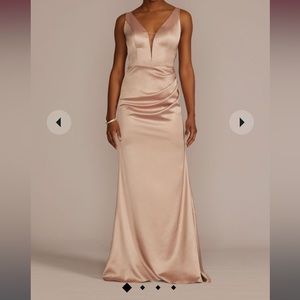 NWT David’s Bridal Stretch Satin Bridesmaid Dress in the color Sand